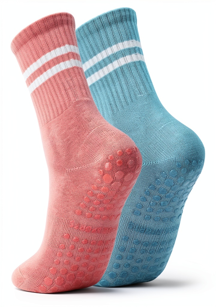 'Non-slip yoga socks showing grip pattern and arch support'