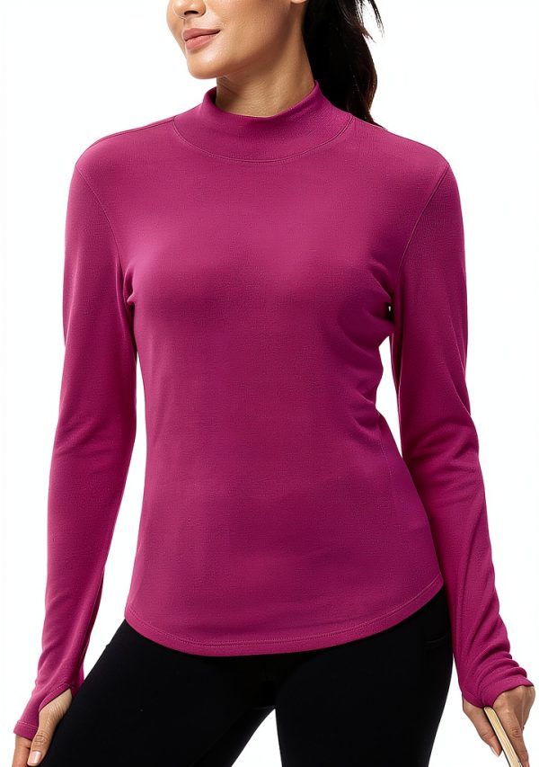 Womens Thermal Underwear Tops Fleece Mock Turtleneck Long-5