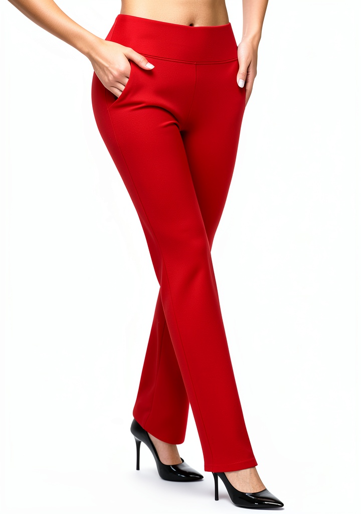 Womens bootcut pants in navy color showing flattering fit and pockets