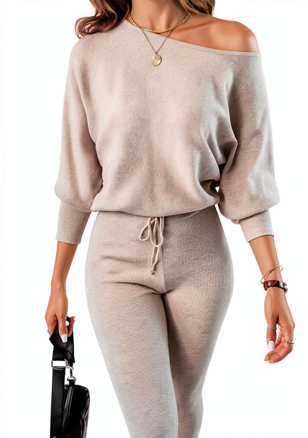 Womens Sweatsuit Soft Knit Batwing Sleeve Cozy Set-3