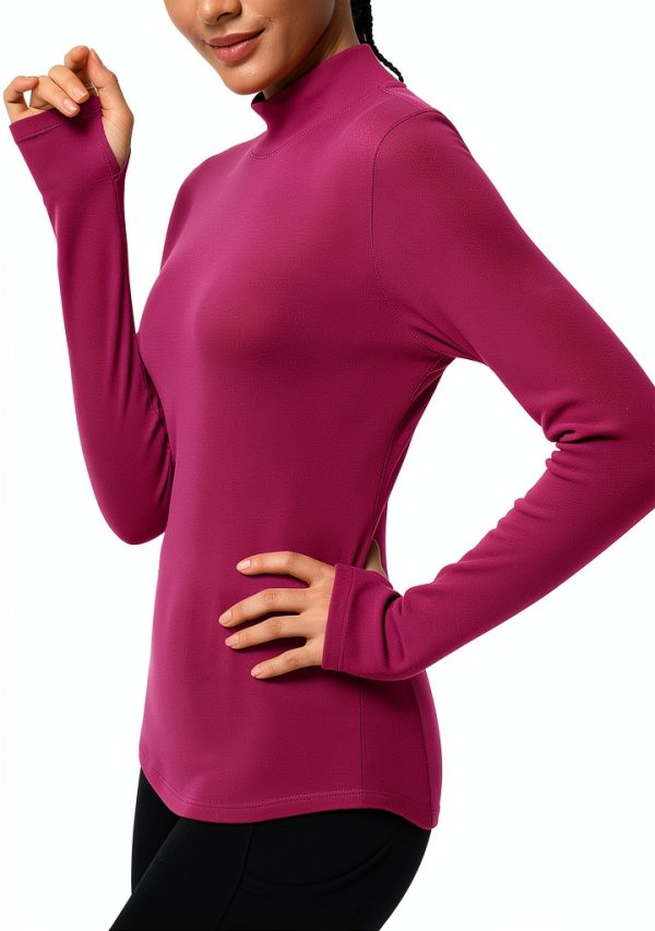 Womens Thermal Underwear Tops Fleece Mock Turtleneck Long-3