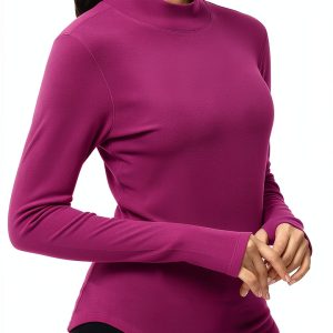 Womens Thermal Underwear Tops Fleece Mock Turtleneck Long-0