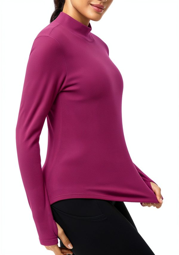 Womens Thermal Underwear Tops Fleece Mock Turtleneck Long-4
