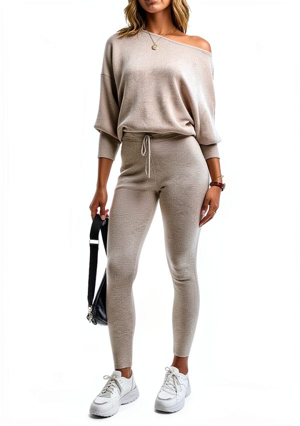 Womens Sweatsuit Soft Knit Batwing Sleeve Cozy Set-1