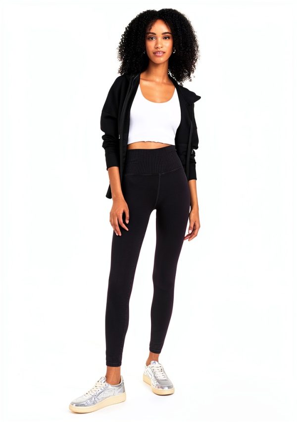 Women's Leggings Mid-Weight Compression Jersey Washed Black-4