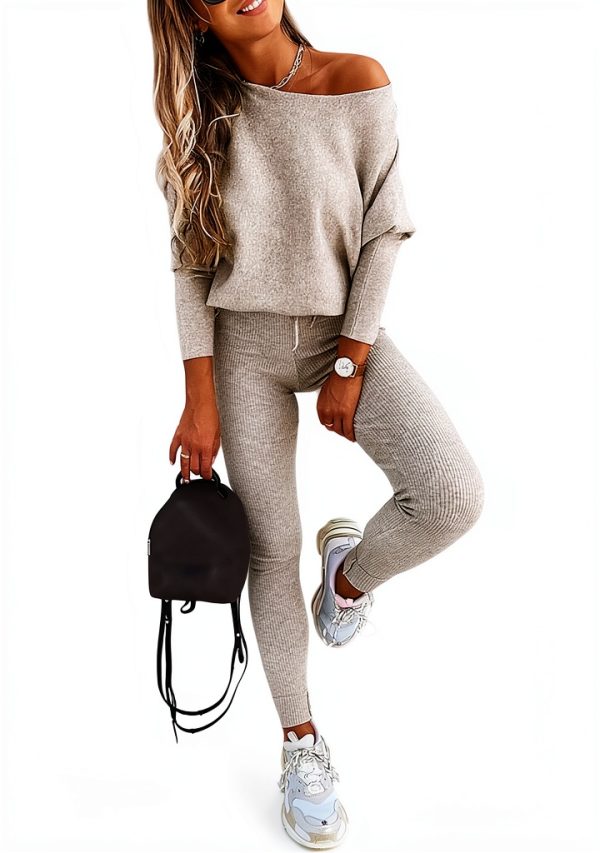 Womens Sweatsuit Soft Knit Batwing Sleeve Cozy Set-0
