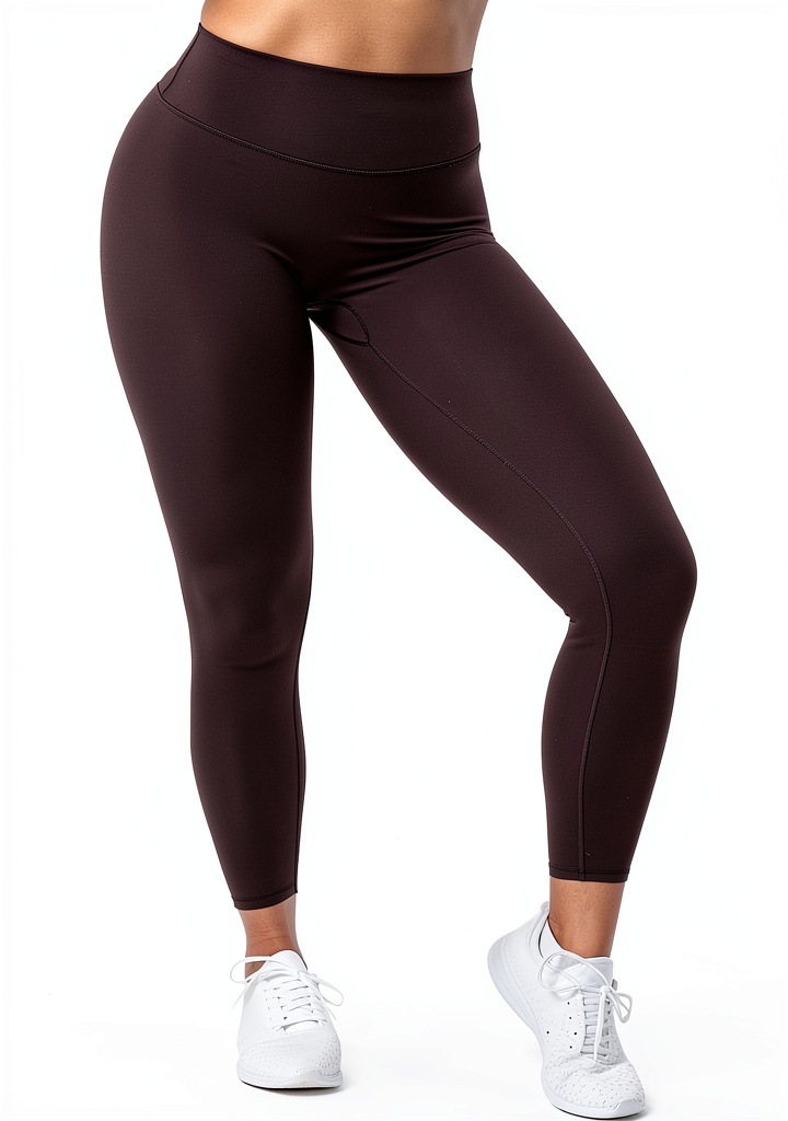 Wearing high waisted yoga leggings during a workout