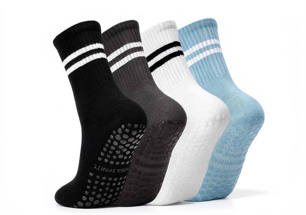 Non-slip yoga socks showing grip pattern on a yoga mat