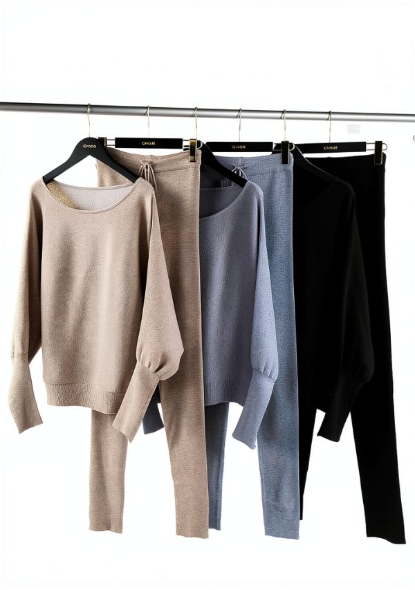 Womens Sweatsuit Soft Knit Batwing Sleeve Cozy Set-6
