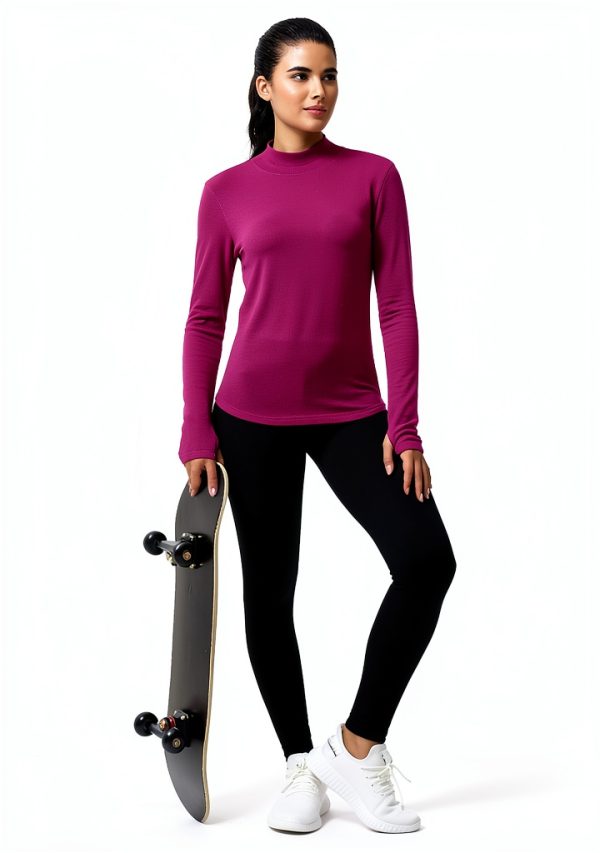 Womens Thermal Underwear Tops Fleece Mock Turtleneck Long-2